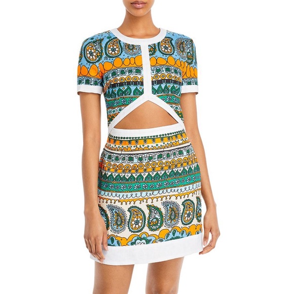 STAUD Dresses & Skirts - Staud Perla Printed Linen Cutout Mini Dress, Size 8